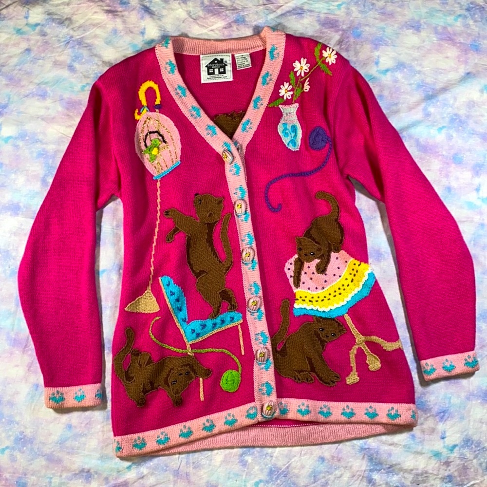 Storybook Knits • Intricate Crazy Cat Lady Kitsch Cardigan - Picture 16 of 16
